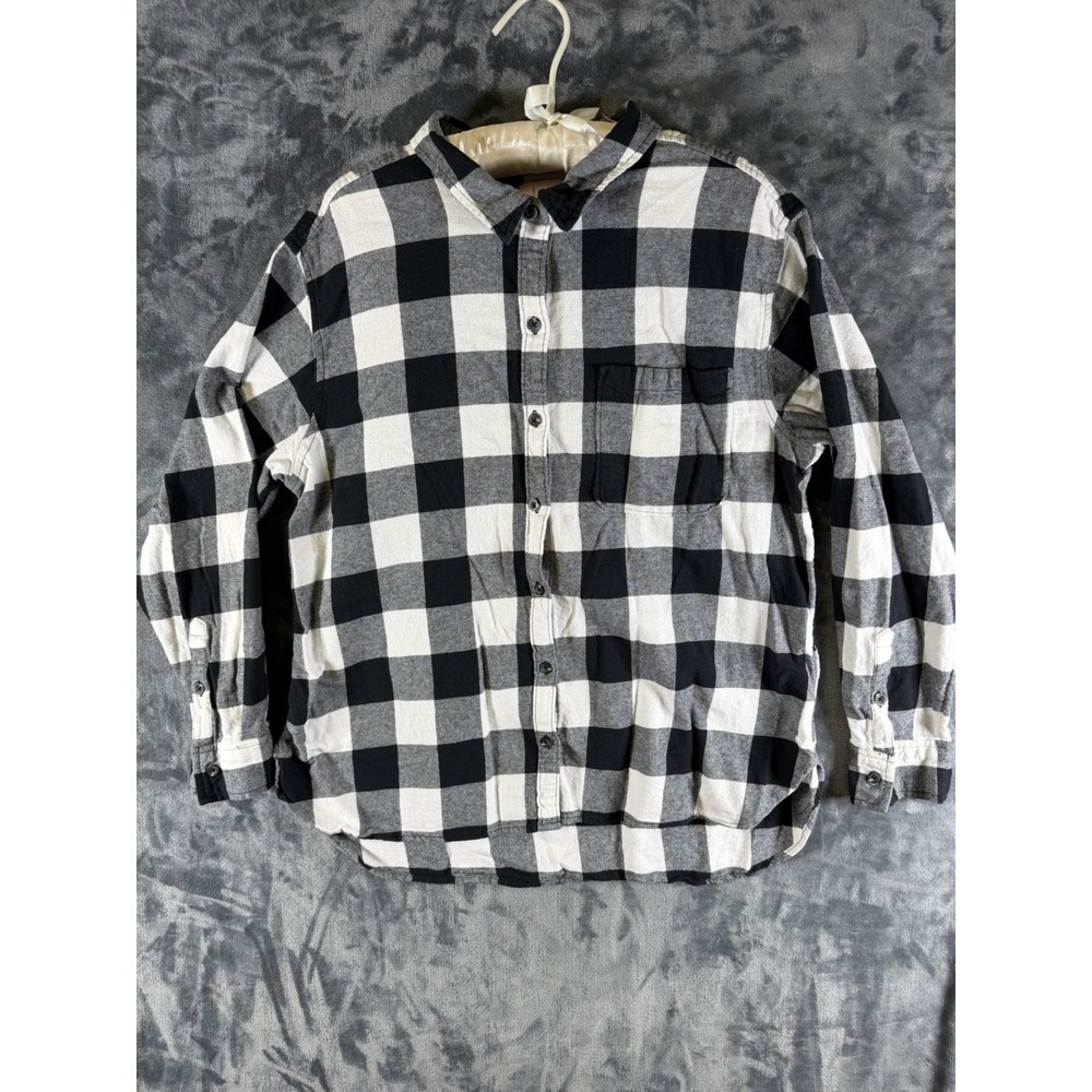 SO Flannel Shirt Women's XL Black White Plaid Relaxed Button-up